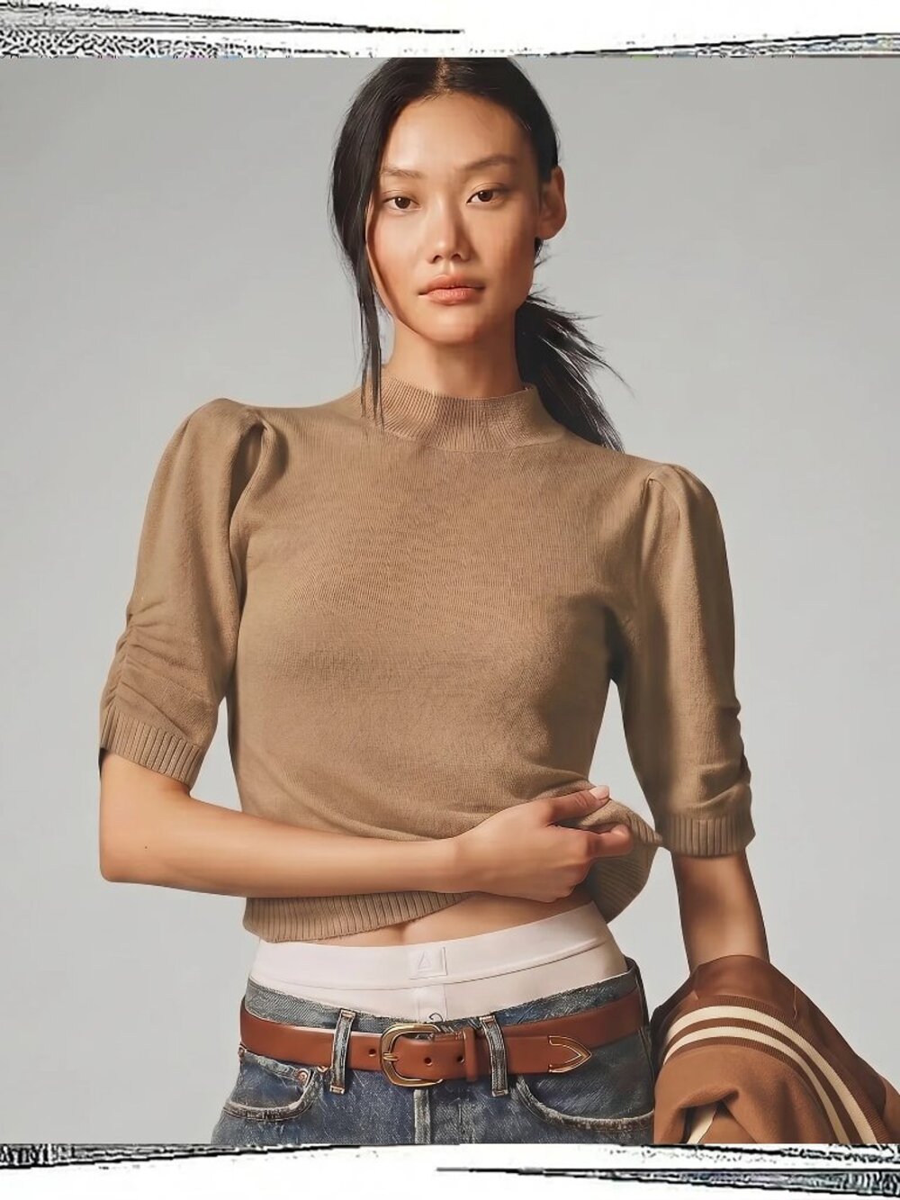 NWT: Honey Color Wool/Cashmere Blend Puff Sleeve Mock Neck Sweater (M)